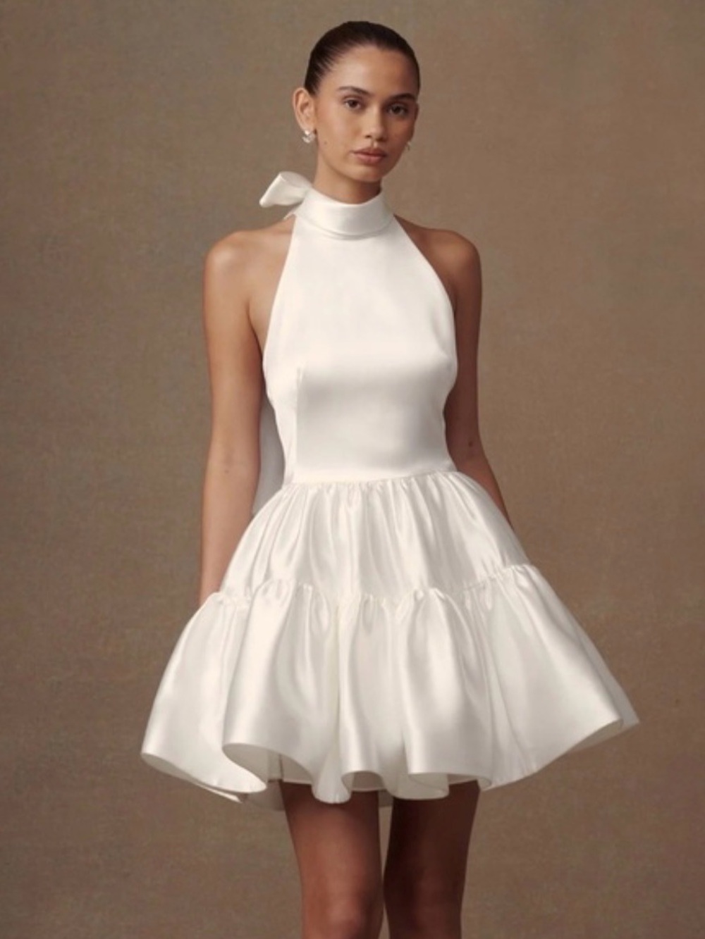 Meshki Dorota White Halter Neck Satin Mini Dress Size S